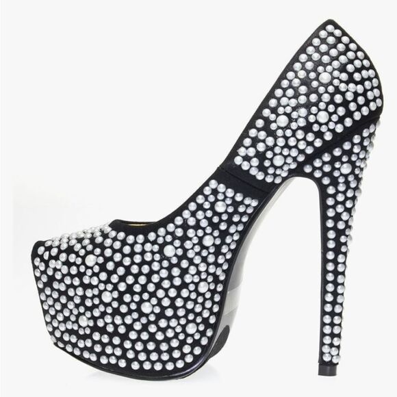 BRAND NEW HEM FASHION Closed Toe PEARL STUDDED PLATFORM HIGH HEEL PUMP - Picture 16 of 16